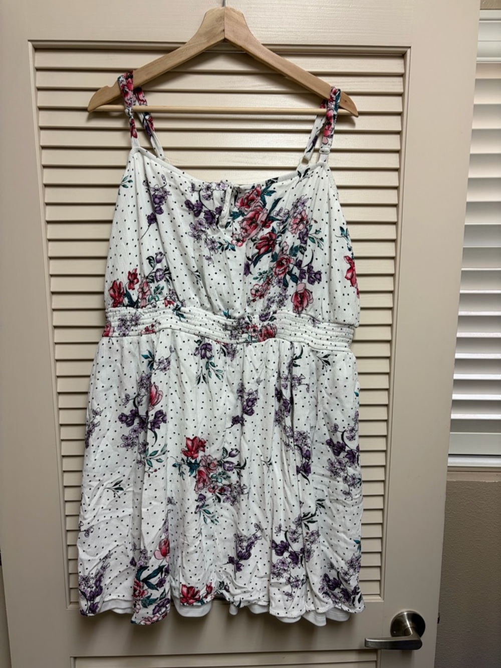 Torrid Floral Polka Dot Dress Womens Size 3 (3X) White Sleeveless Empire Waist